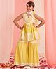 Pspeaches Cotton Sleeveless Floral Lace Embroidered  Kurta With Sharara & Dupatta - Lime