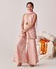 Pspeaches Georgette Sleeveless Lurex Checked Kura With Sharara & Dupatta - Peach