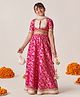 Pspeaches Silk Blend Half Sleeves Floral Printed  Lehenga Choli With Dupatta - Magenta