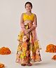 Pspeaches Silk Blend Sleeveless Mirror Work Embroidered  & Floral Printed Lehenga Choli With Dupatta - Yellow