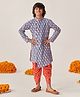 Pspeaches Full Sleeves Floral Printed Kurta With Dhoti - Orange