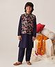 Pspeaches Full Sleeves Floral Embroidered & Printed Kurta Pyjama With Jacket - Blue
