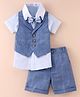 Kookie Kids Half Sleeves Checkered 3 Piece Party Suit with Bow - Blue
