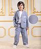 Kookie Kids Knit Full Sleeves Solid Colour T-Shirt & Trouser Set with Blazer - Grey