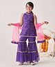 Pspeaches Georgette Sleeveless Sequin Embellished Kurta With Sharara & Dupatta - Purple