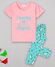 Sheer Love Cotton Jersey Knit Half Sleeves Text & Unicorn Printed Tee With Pajama Set - Light Pink
