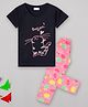 Sheer Love Cotton Jersey Bonjour Printed Half Sleeves Tee With Printed Pajama Set - Navy