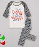 Sheer Love Cotton Jersey Text  Printed Reglan Sleeves With Stars Printed Pajamas Set - Grey