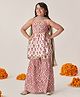 Pspeaches Cotton Sleeveless Floral Printed Kurta Sharara With Dupatta - Magenta