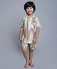 Little Clothing Cotton Woven Half Sleeves Abstract Printed Coordinating Shirt With Shorts - Multi Colour
