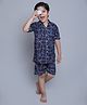 Little Clothing Cotton Woven Half Sleeves Abstract Printed Coordinating Shirt With Shorts - Navy Blue