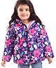 Babyhug Woven Full Sleeves Front Open Padded Hooded Jacket with Floral Print - Blue & Pink