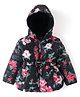 Babyhug Woven Full Sleeves Padded Hooded Jacket With Floral Print & Bow Applique - Black