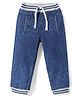 Babyhug Full Length Denim Washed  Stretchable Joggers with Black & White Stripes - Blue