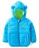 Babyhug Woven Full Sleeves Hooded Padded Jacket with Dino Applique - Blue