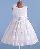 Bluebell Net Sleeveless Floral Embroidered & Pleating Detailing Flared Party Frock - White