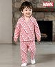 Babyhug Marvel Cotton Woven Full Sleeves Front Open Co-ords Night Suit With Avengers Print - Pink