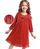 Hola Bonita Knit Full Peasant Sleeves Pleated Sequin Fabric with Bow Detailing - Red