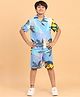 Ninos Dreams  Rayon Half Sleeves Leaves Printed  Co Ord Set - Blue