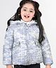 Babyhug Woven Full Sleeves Padded Hooded Jacket with Bow Applique - Blue