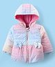 Babyhug Woven Full Sleeves Front Open Padded Hooded Jacket with Ombre & Bow Applique - Pink