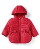 Babyhug Woven Full Sleeves Padded Hooded Jacket With Bow Applique & Shimmer - Red
