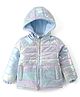 Babyhug Full Sleeves Front Open Padded Hooded Jacket with Holographic Design - Blue