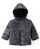 Babyhug Woven Full Sleeves Space Theme Foil Printed Padded Hooded Winter Jacket - Black