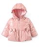 Babyhug Woven Full Sleeves Front Open Padded Hooded Jacket with Bow Applique - Pink