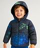 Babyhug Woven Full Sleeves Front Open Padded Hooded Jacket with Abstract Print - Black