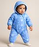 Babyhug Woven Full Sleeves Winter Wear Hooded Romper with Snowflake Print -  Blue