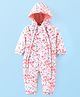 Babyhug Woven Full Sleeves Winter Wear Hooded Romper with Floral Print - Pink