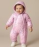 Babyhug Full Sleeves Hooded  Winter Romper Hearts Foil Print - Pink