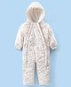 Babyhug Full Sleeves Hooded  Winter Romper Hearts Foil Print - White