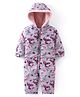 Babyhug Woven Full Sleeves Winter Wear Hooded Romper with Floral Print - Grey