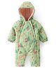 Babyhug Woven Full Sleeves Hooded   Winter Romper with Zipper Christmas Theme - Limegreen