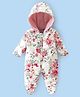 Babyhug Woven Full Sleeves Hooded Romper Floral Print - White