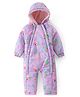 Babyhug Woven Full Sleeves Hooded  Winter Romper with Zipper Christmas Theme - Purple