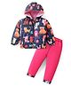Babyhug Woven Full Sleeves Hooded Puffer Winter Wear Suit With Animals Print - Navy