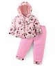 Babyhug Full Sleeves Hooded Puffer Winter Wear Suit With Floral Print - Pink