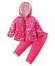Babyhug Woven Full Sleeves Hooded Puffer Winter Wear Suit With Floral Print - Pink