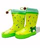 Little Surprise Box Easy Pull String Happy Frog Print Slip On Rain Gumboots - Green
