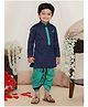 KID1 Full Sleeves Abstract Motif Embroidered Kurta & Dhoti Set -  Blue & Green