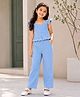 Superminis Denim Sleeveless Solid  Top And Trousers - Blue