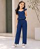 Superminis Denim Sleeveless Solid Top And Trousers -  Navy Blue