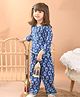 Superminis Cotton Three Fourth Sleeves Ethnic Motif Printed Top And  Pant Set - Blue