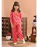 Superminis Cotton Three Fourth Sleeves Ethnic Motif Printed Top And Printed Pant Clothing Set - Pink