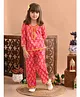 Superminis Cotton Three Fourth Sleeves Ethnic Motif Printed Top And Printed Pant Clothing Set - Pink