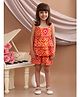 Superminis Cotton Sleeveless Ikat Printed Flared Top And Shorts  Set - Orange