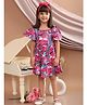 Superminis Cotton  Frill Sleeves Tropical Printed With Back Bow Dress - Pink